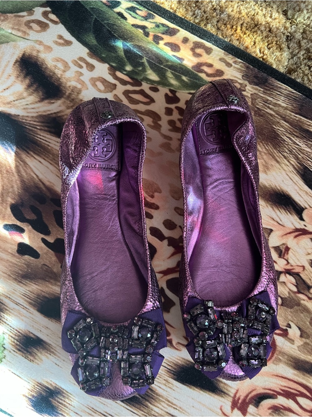 Tory Burch Iridescent Purple Jeweled Ballet Flats